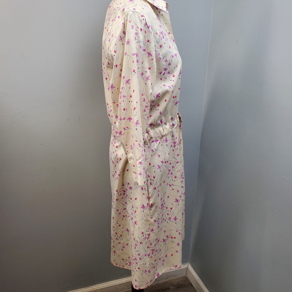 Foxcroft Shirt Dress Womens 12 Multicolor Floral Tie Waist Collared Button Front - Picture 10 of 11